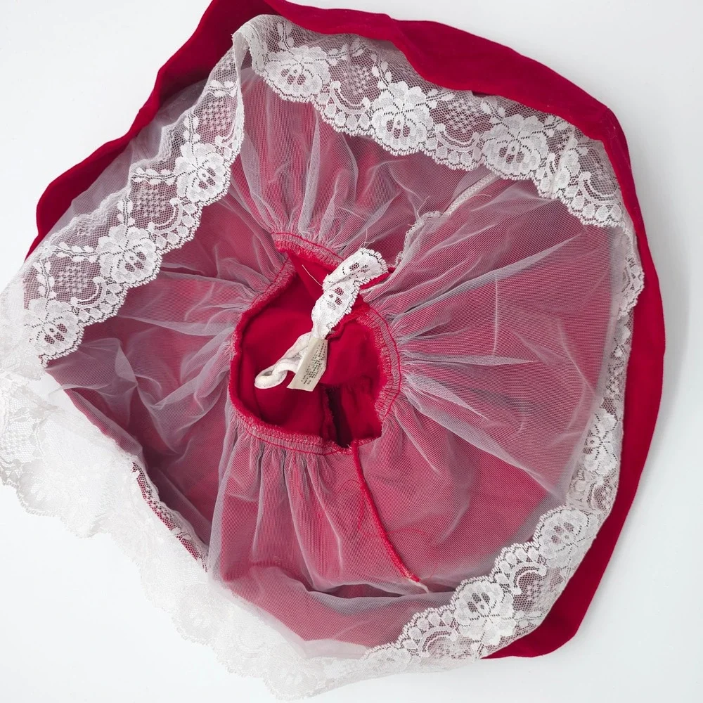 MiniWorld Baby Girl Red Velvet Lace Christmas Dress Vintage 80s Size 3 Months